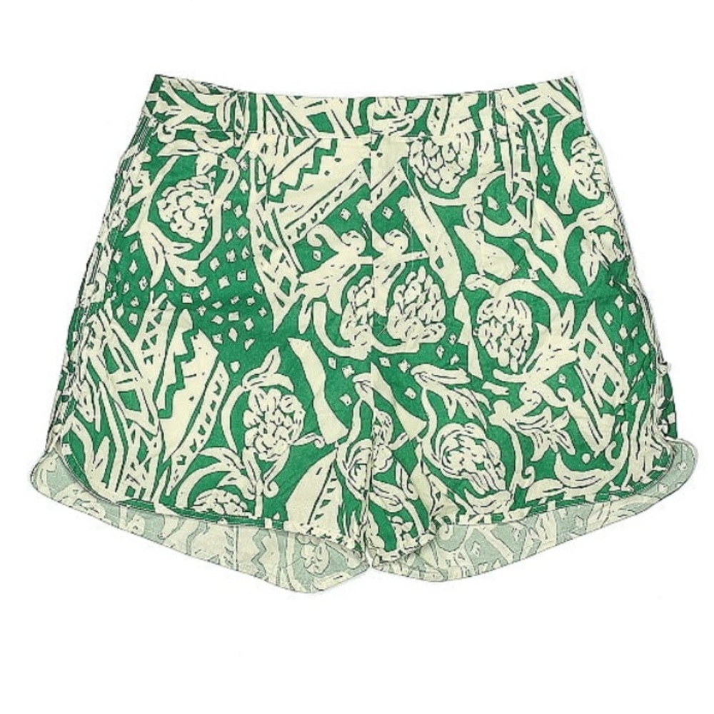 Entro High Waist Green Patterned Shorts